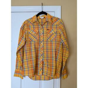 Vintage Sasson Plaid Pearl Snap Western Shirt Multicolor Button Up Size 10/11